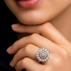 Rhodium Plated Round Crystal Statement Ring