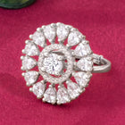 Rhodium Plated Round Crystal Statement Ring