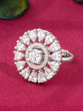 Rhodium Plated Round Crystal Statement Ring