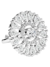 Rhodium Plated Round Crystal Statement Ring