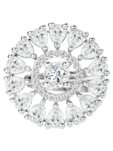 Rhodium Plated Round Crystal Statement Ring