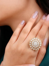 Gold Plated Round Halo Ring for Women
