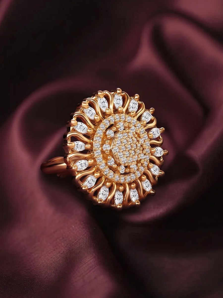 Gold Plated Round Halo Ring for Women