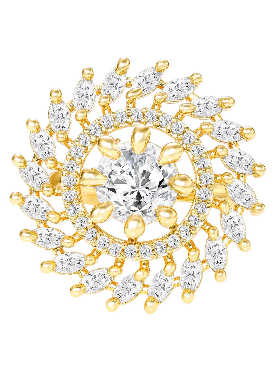 Gold Plated Crystal Floral Ring