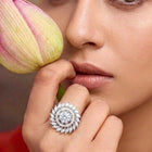 Rhodium Plated Floral Swirl Statement Ring