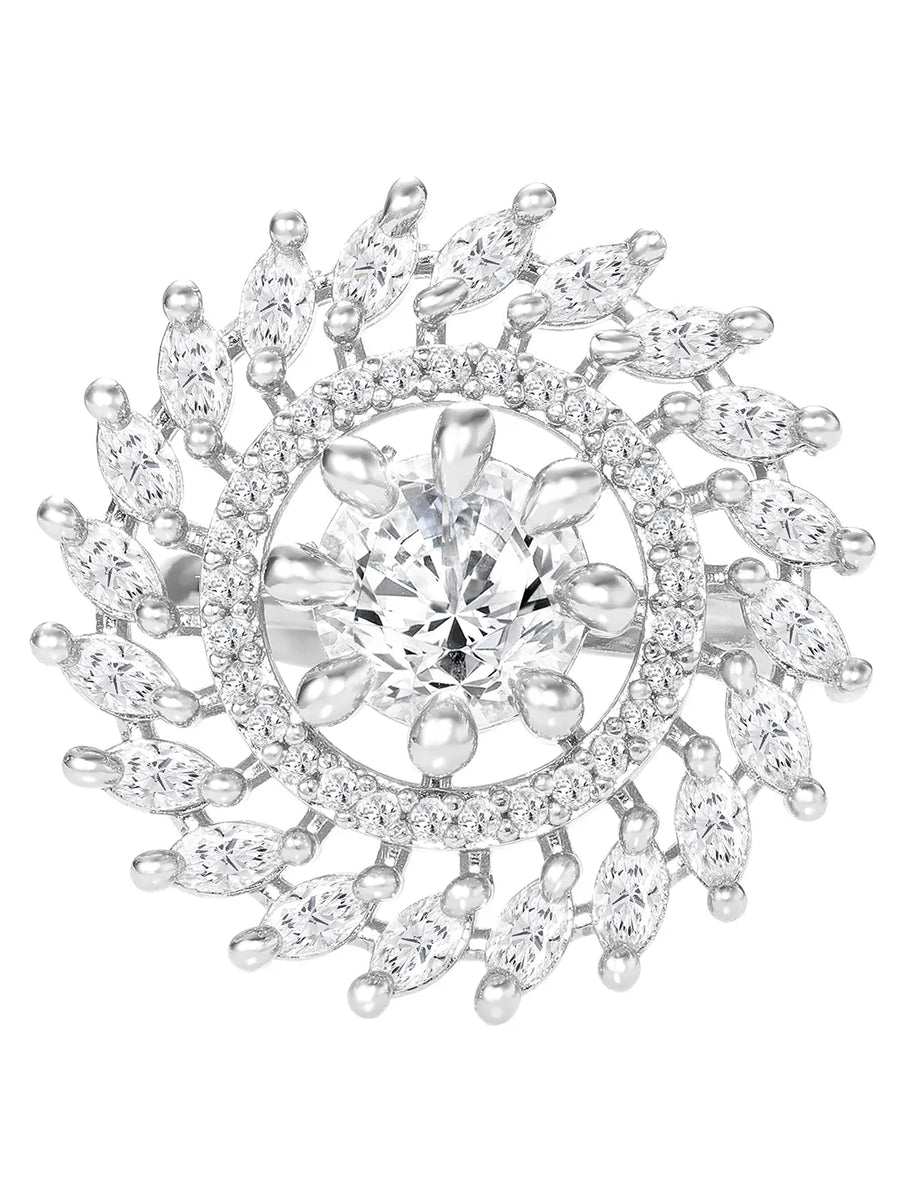 Rhodium Plated Floral Swirl Statement Ring