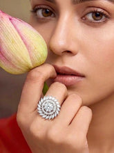 Rhodium Plated Floral Swirl Statement Ring