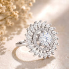 Rhodium Plated Floral Swirl Statement Ring
