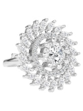 Rhodium Plated Floral Swirl Statement Ring