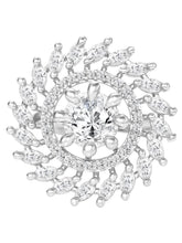 Rhodium Plated Floral Swirl Statement Ring