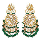 Traditional Kundan Chandbali Earrings - Gold-Green