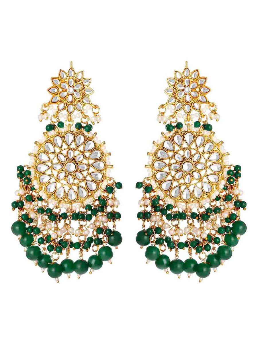 Traditional Kundan Chandbali Earrings - Gold-Green