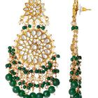 Traditional Kundan Chandbali Earrings - Gold-Green