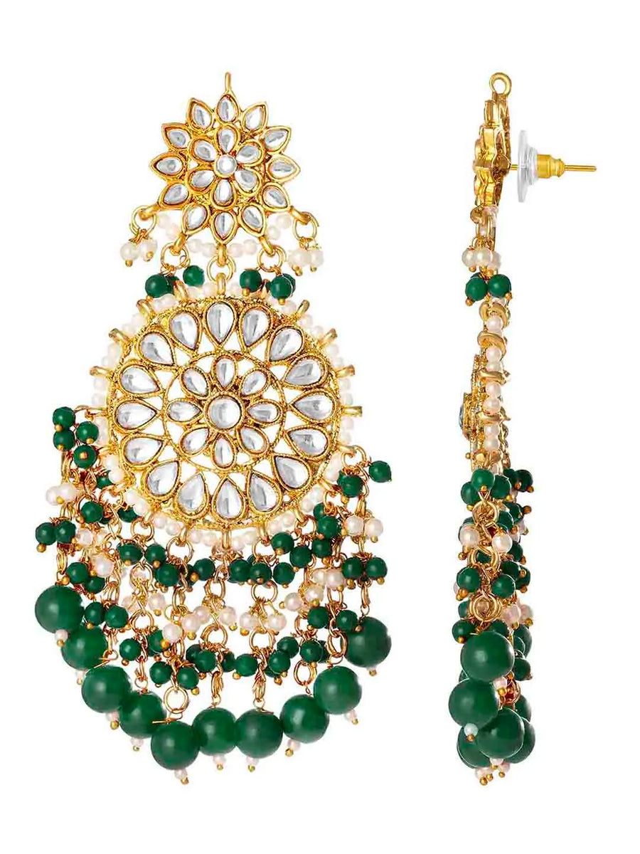 Traditional Kundan Chandbali Earrings - Gold-Green