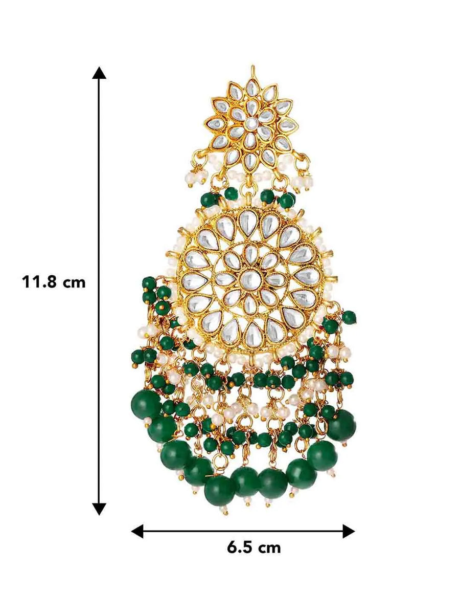 Traditional Kundan Chandbali Earrings - Gold-Green