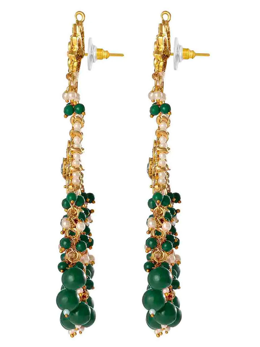 Traditional Kundan Chandbali Earrings - Gold-Green