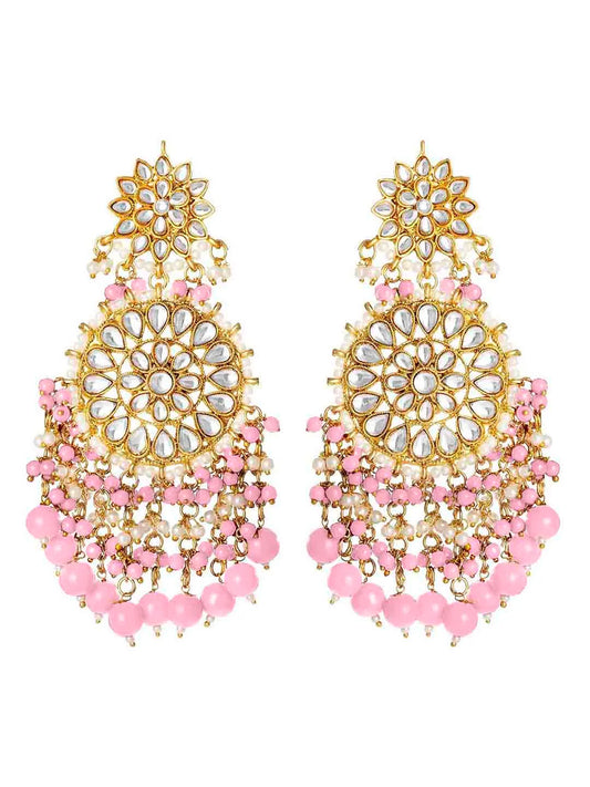 Traditional Kundan Chandbali Earrings - Gold-Pink
