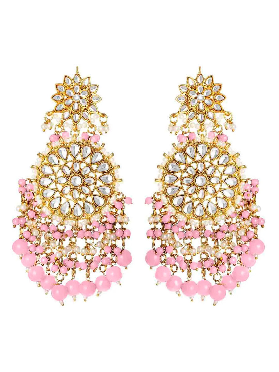 Traditional Kundan Chandbali Earrings - Gold-Pink