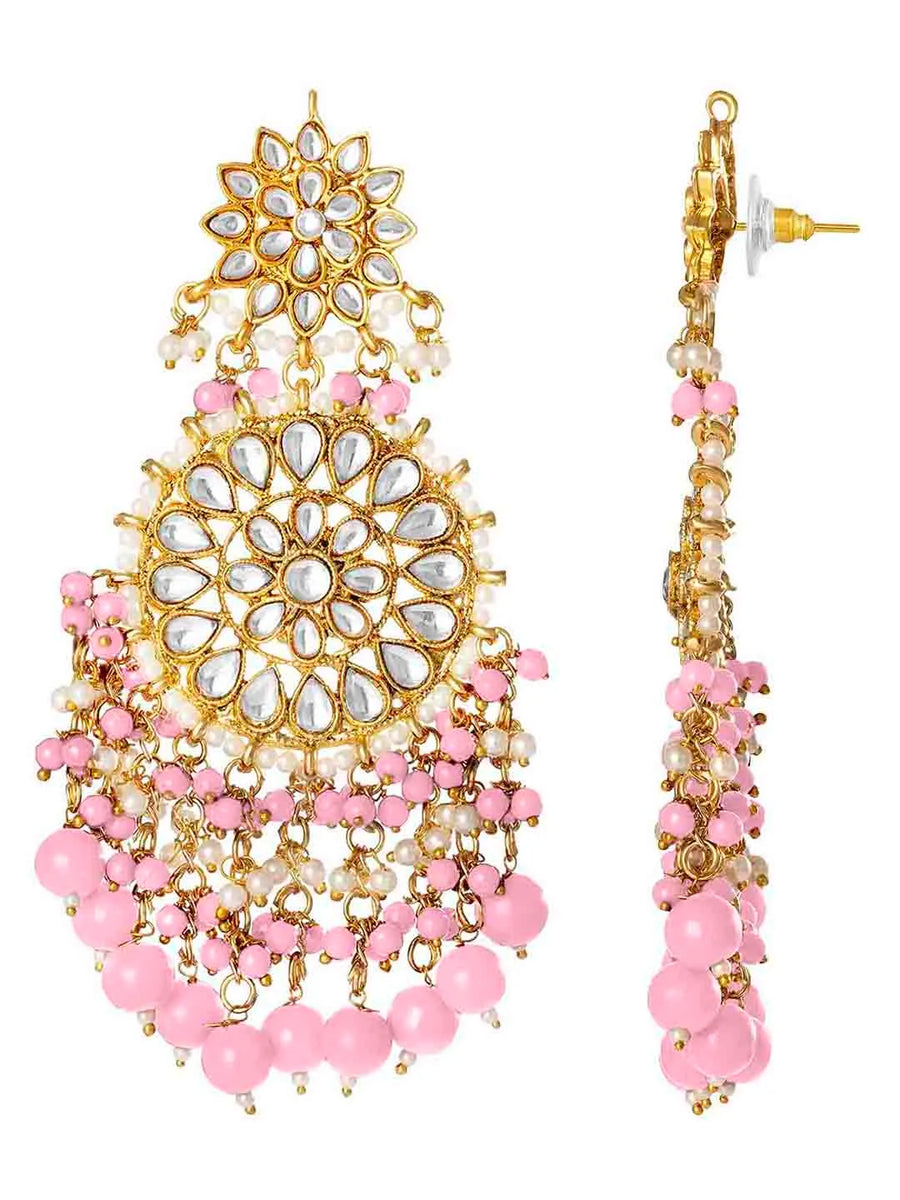 Traditional Kundan Chandbali Earrings - Gold-Pink