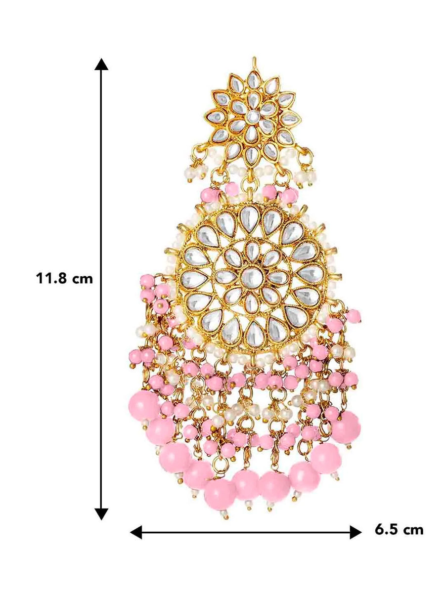 Traditional Kundan Chandbali Earrings - Gold-Pink
