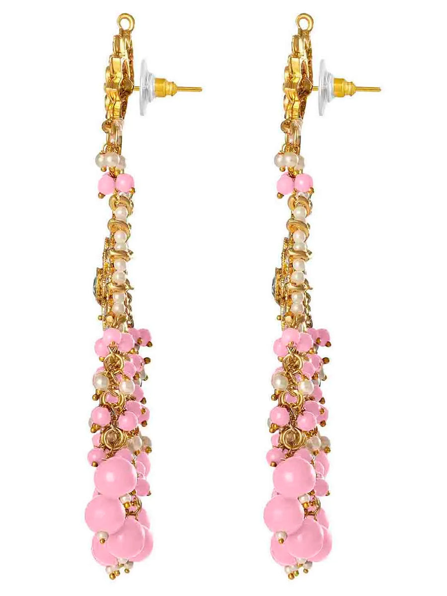 Traditional Kundan Chandbali Earrings - Gold-Pink