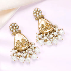Peora Floral Pearl Drop Earrings - Gold
