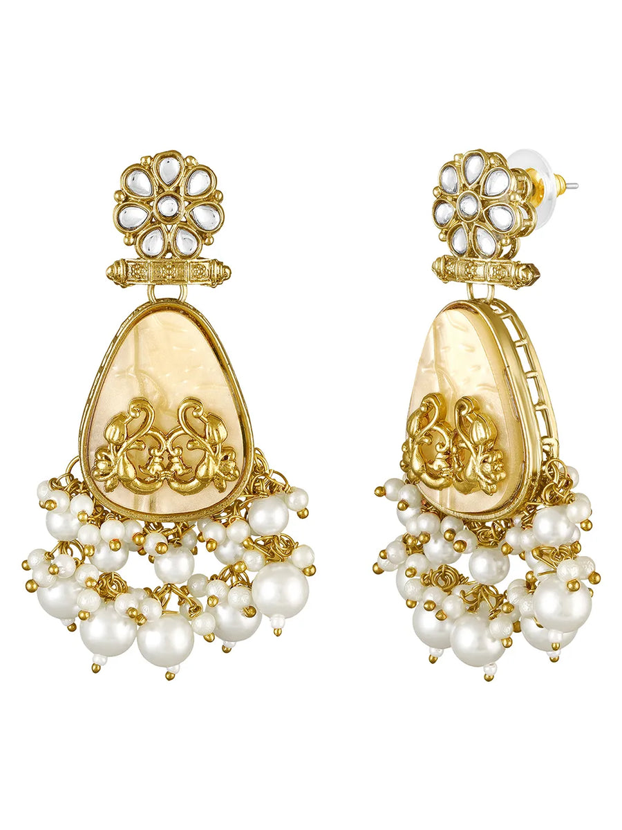 Peora Floral Pearl Drop Earrings - Gold