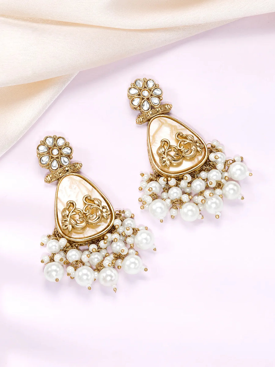 Peora Floral Pearl Drop Earrings - Gold