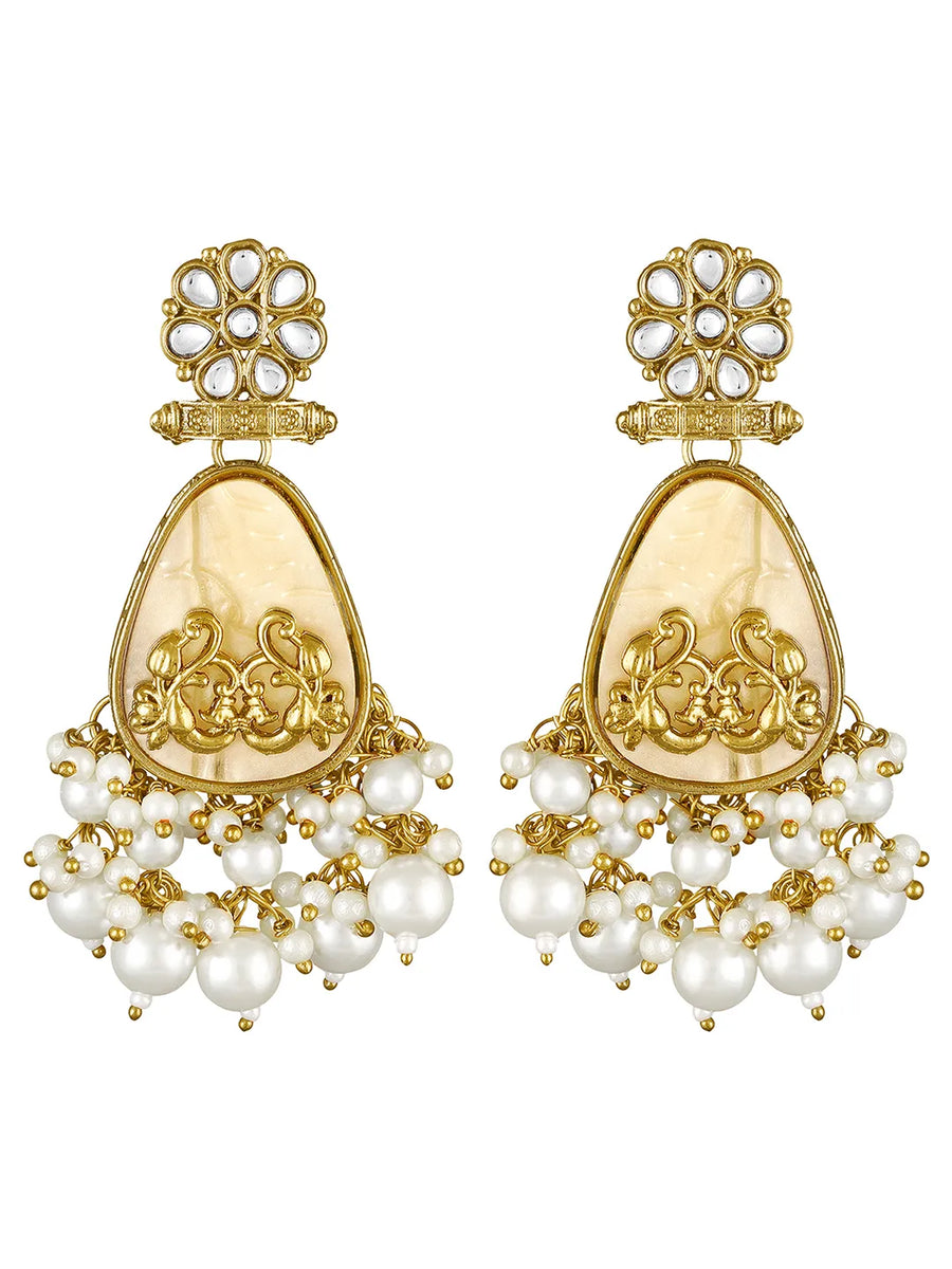 Peora Floral Pearl Drop Earrings - Gold