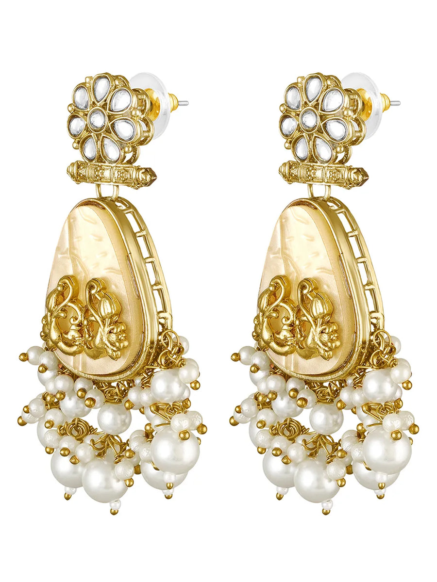 Peora Floral Pearl Drop Earrings - Gold