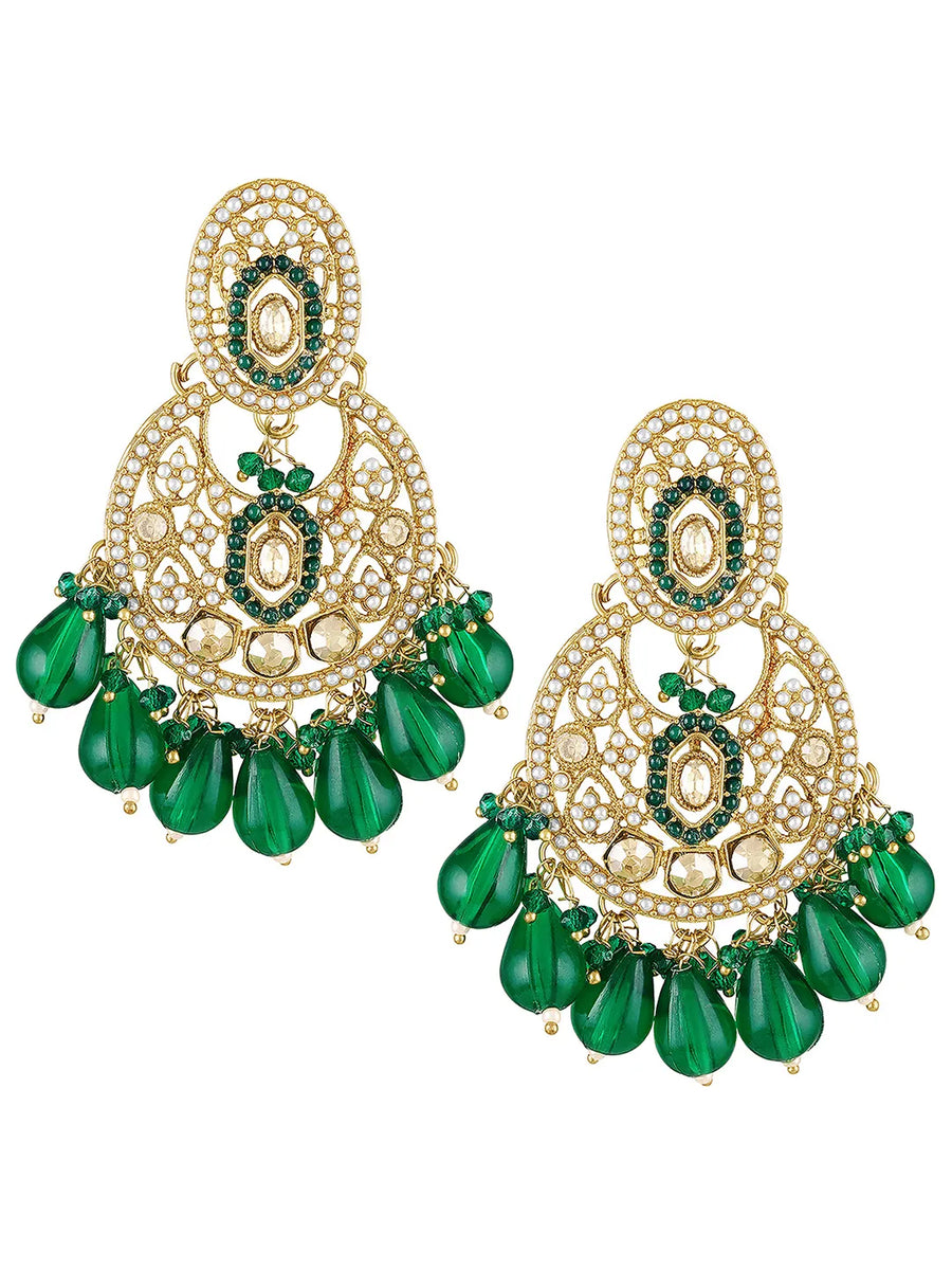 Peora Folk Emerald Chandbali Earrings