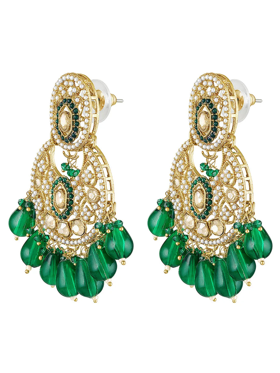 Peora Folk Emerald Chandbali Earrings
