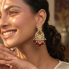 Peora Maroon Beaded Chandbali Earrings - Gold