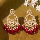 Peora Maroon Beaded Chandbali Earrings - Gold