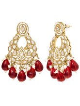 Peora Maroon Beaded Chandbali Earrings - Gold