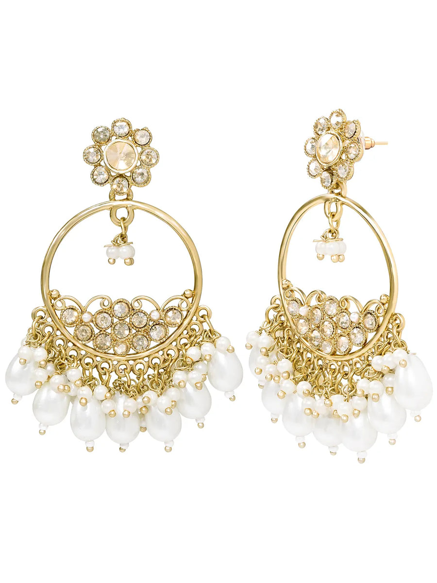 Peora Pearl Glow Chandbali Earrings - Gold