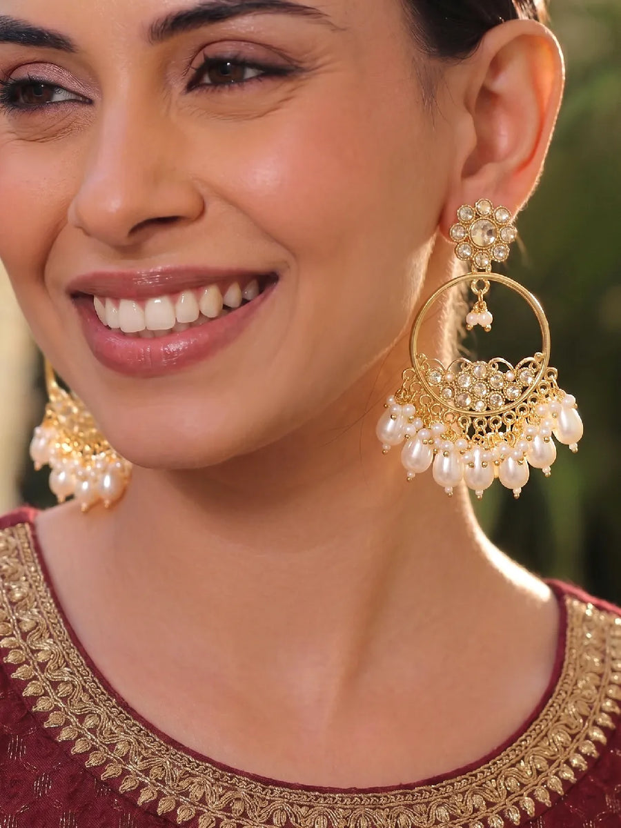 Peora Pearl Glow Chandbali Earrings - Gold
