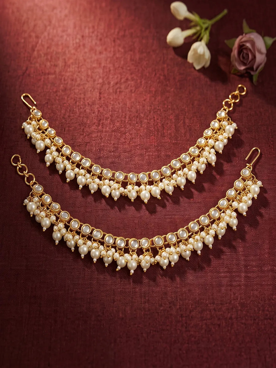 Gold Plated Pearl Cascade Ear Chain Earrings