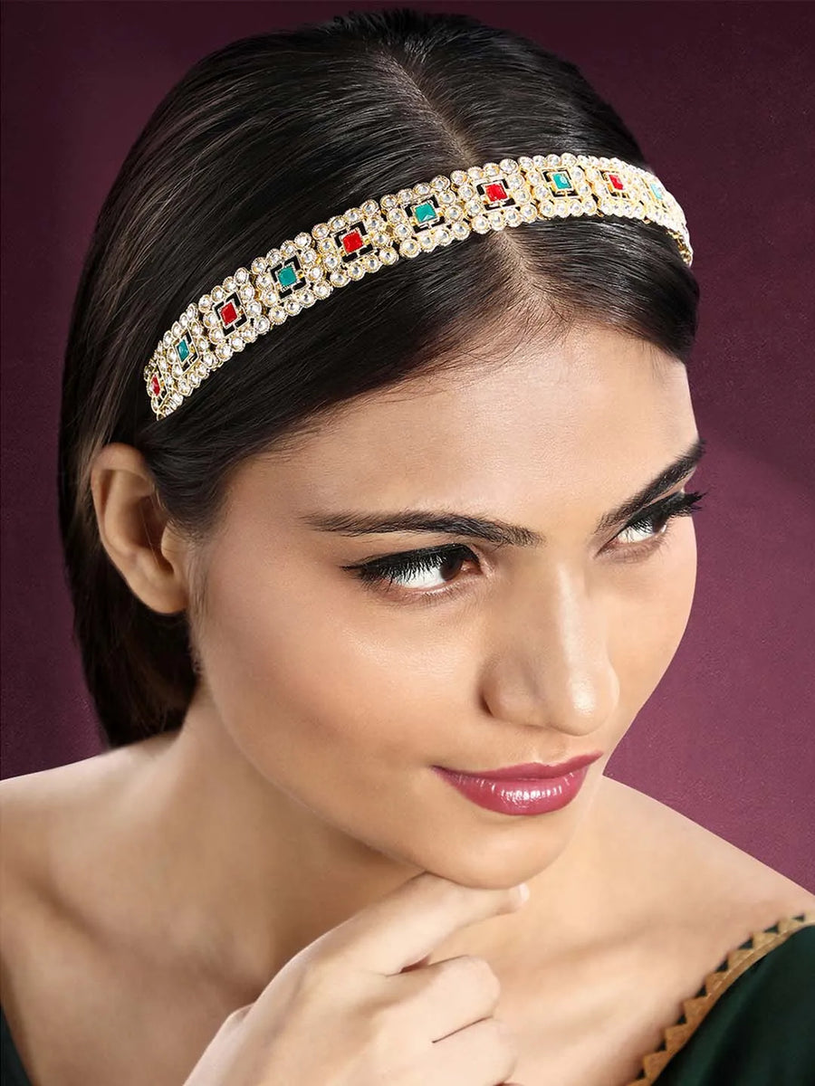 Royal Kundan Hair Band – Majestic Ethnic Hair Accessory | Peora

