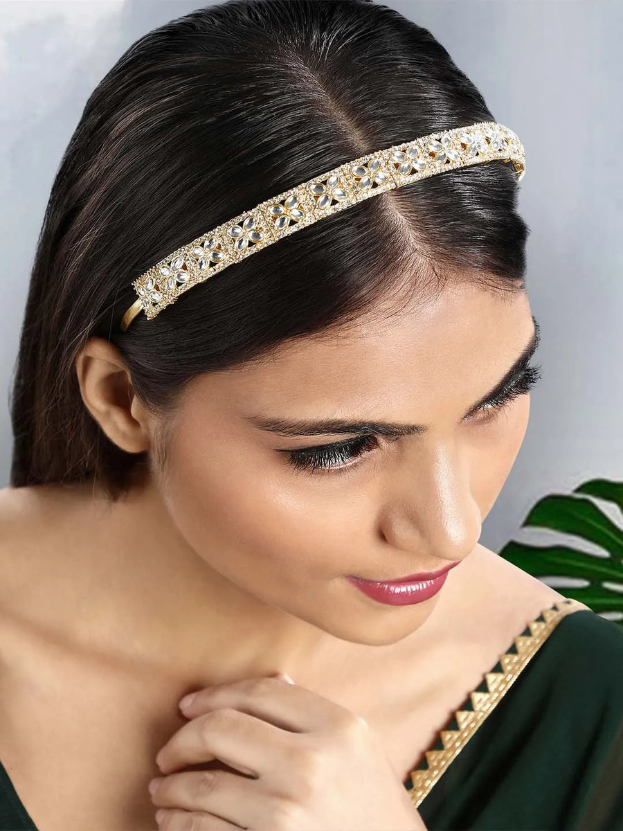 Kundan Studded Hair Band – Exquisite Bridal Hair Accessory | Peora

