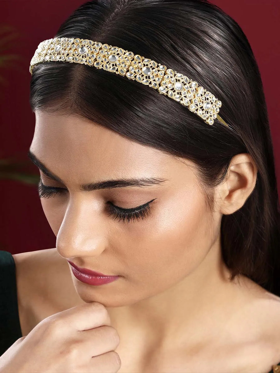 Kundan Stone Hair Band – Elegant Ethnic Hair Accessory | Peora

