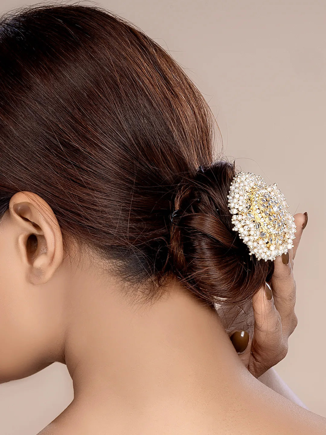 Kundan Pearl Juda Pin – Elegant Hair Accessory for Weddings Peora