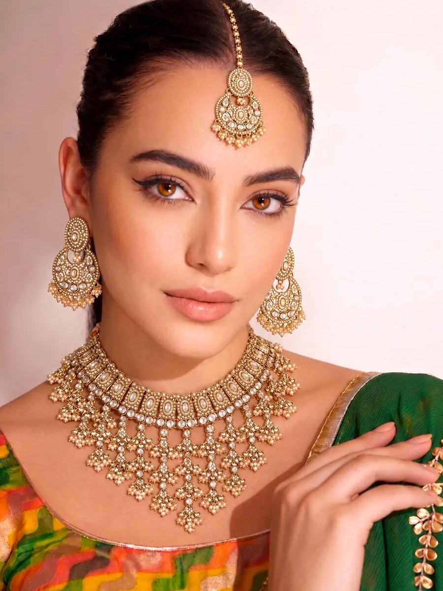 Gold Plated Crystal Festive Bridal Necklace Set