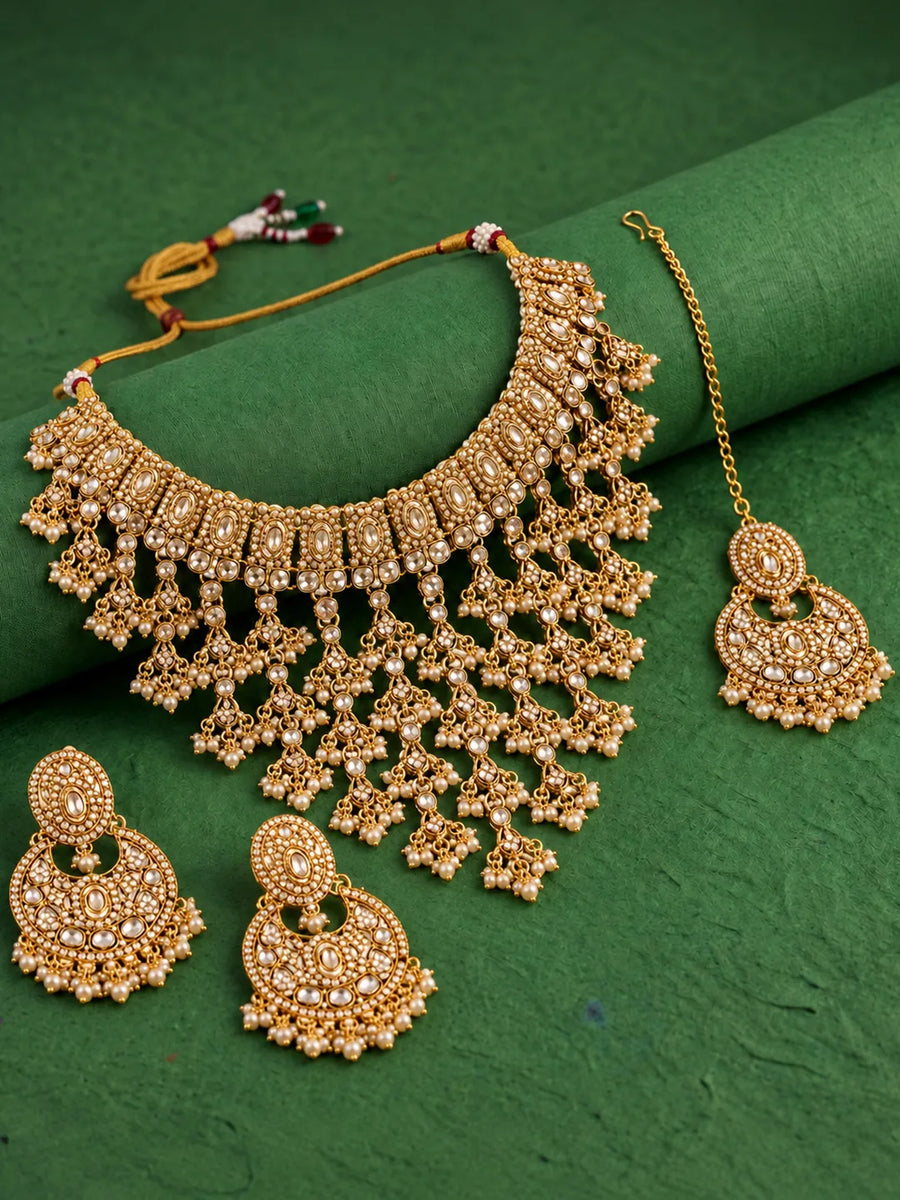 Gold Plated Crystal Festive Bridal Necklace Set