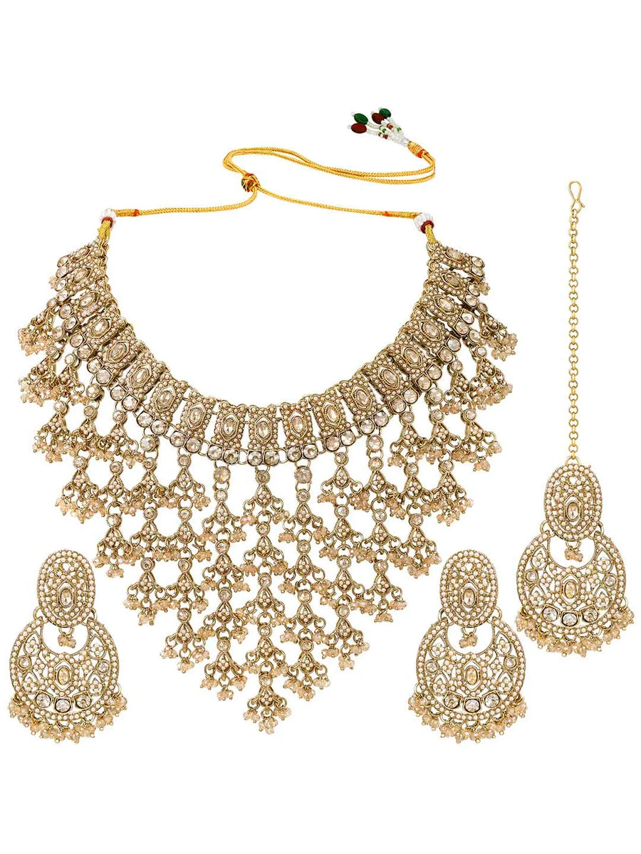 Gold Plated Crystal Festive Bridal Necklace Set