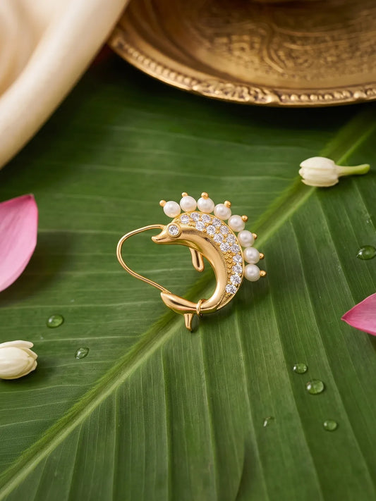 Gold Plated Pearl Adorned Dolphin Nath