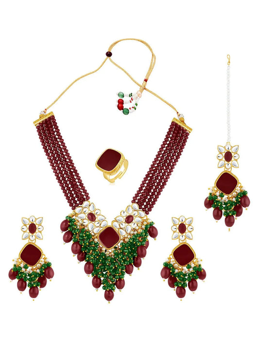 Peora Maharani Kundan Necklace Set - Gold