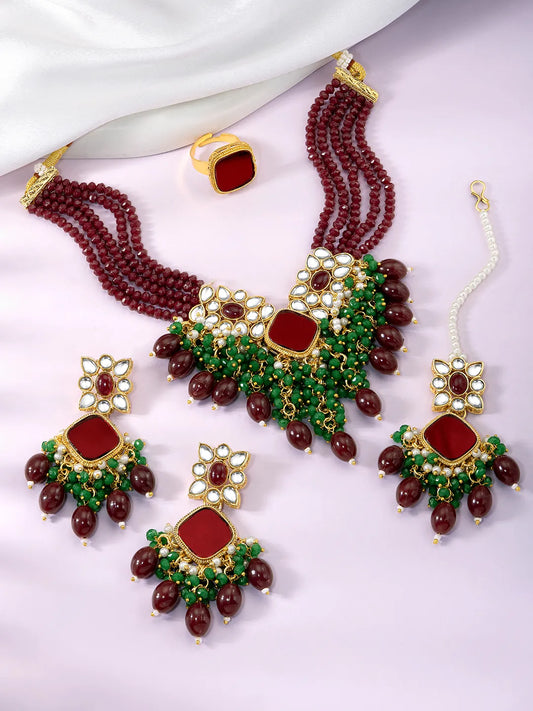 Peora Maharani Kundan Necklace Set - Gold