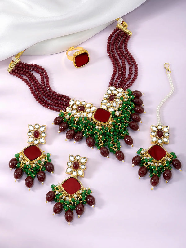 Peora Maharani Kundan Necklace Set - Gold