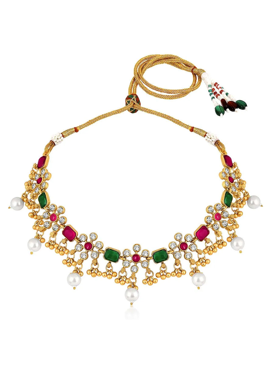 Vintage Jade Short Necklace Set - Red & Green